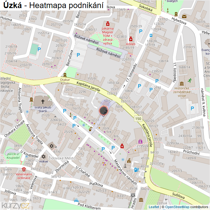 Mapa Úzká - Firmy v ulici.