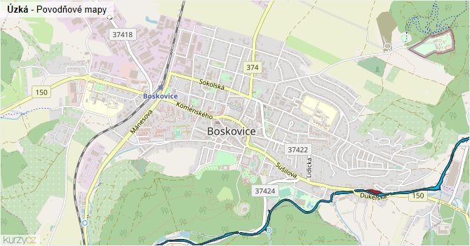 Úzká - záplavové mapy stoleté vody