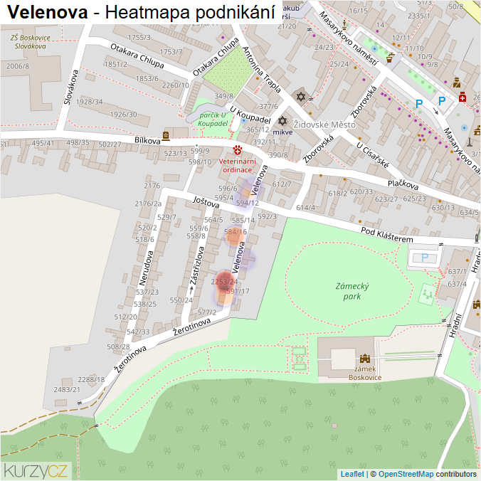 Mapa Velenova - Firmy v ulici.