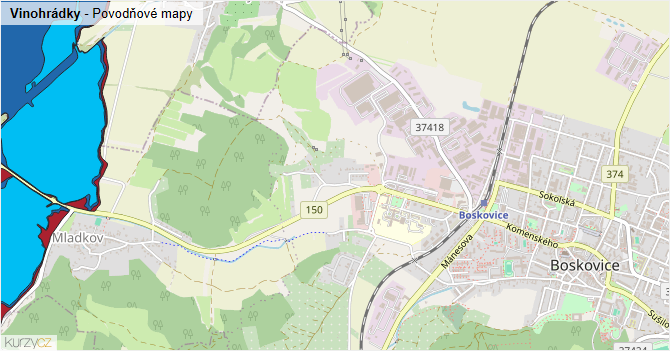 Vinohrádky - záplavové mapy stoleté vody