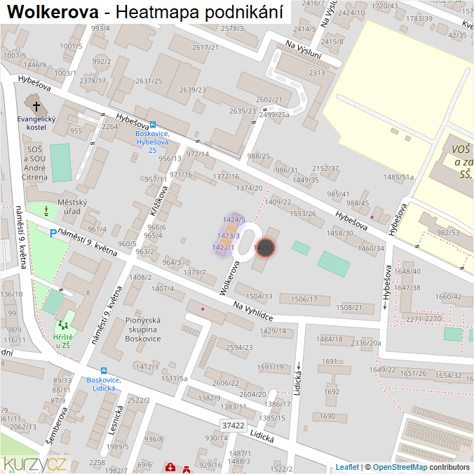Mapa Wolkerova - Firmy v ulici.