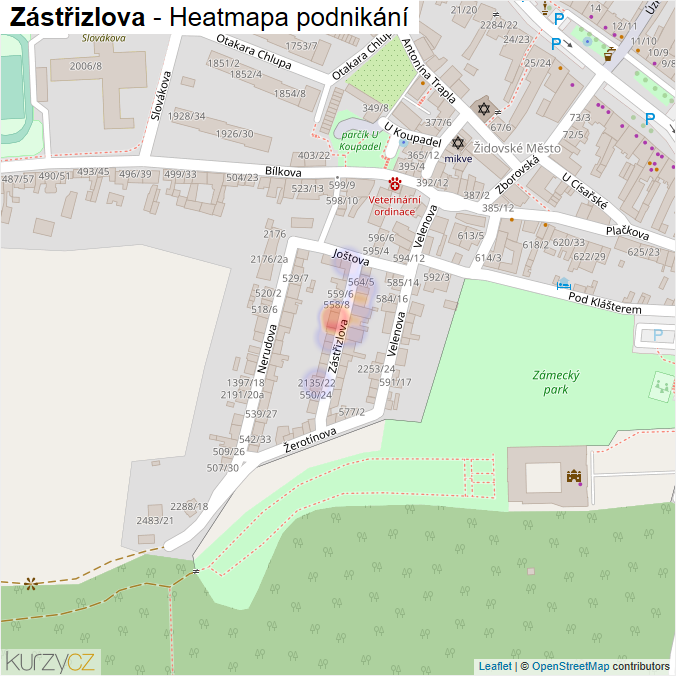 Mapa Zástřizlova - Firmy v ulici.