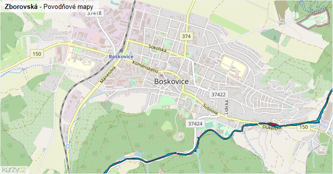 Zborovská - záplavové mapy stoleté vody