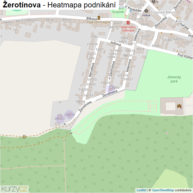 Mapa Žerotínova - Firmy v ulici.