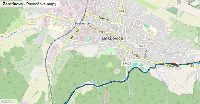 Žerotínova - záplavové mapy stoleté vody