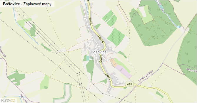 Bošovice - záplavové mapy stoleté vody