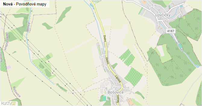 Nová - záplavové mapy stoleté vody