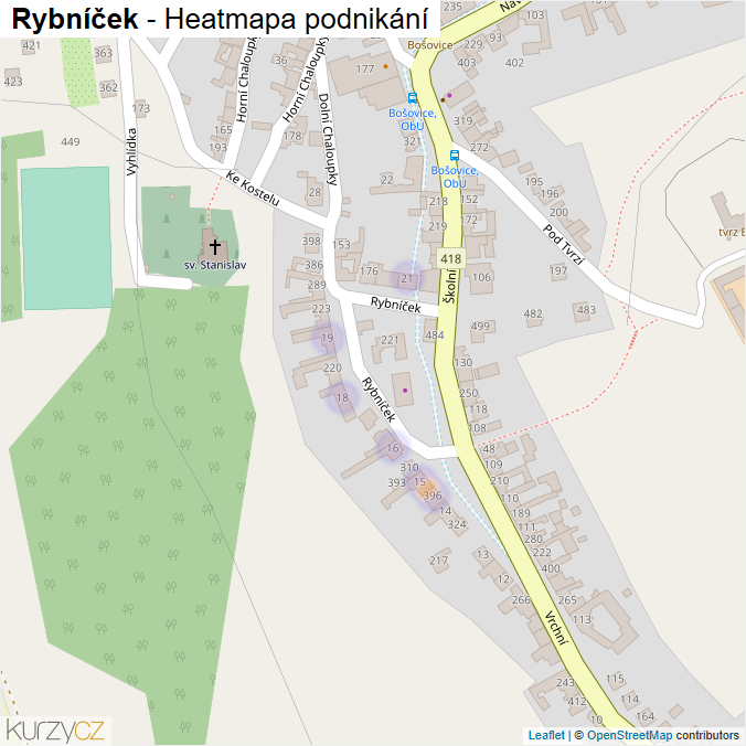 Mapa Rybníček - Firmy v ulici.
