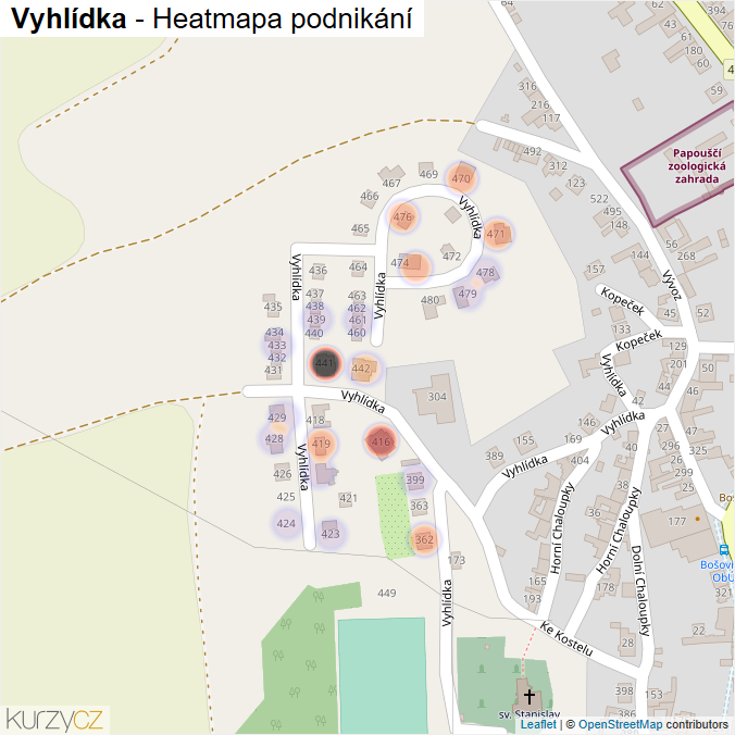 Mapa Vyhlídka - Firmy v ulici.