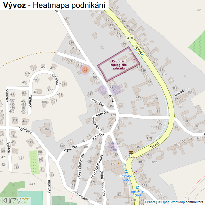 Mapa Vývoz - Firmy v ulici.