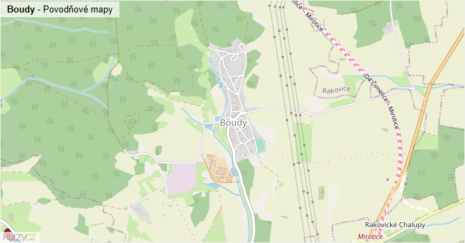 Boudy - záplavové mapy stoleté vody