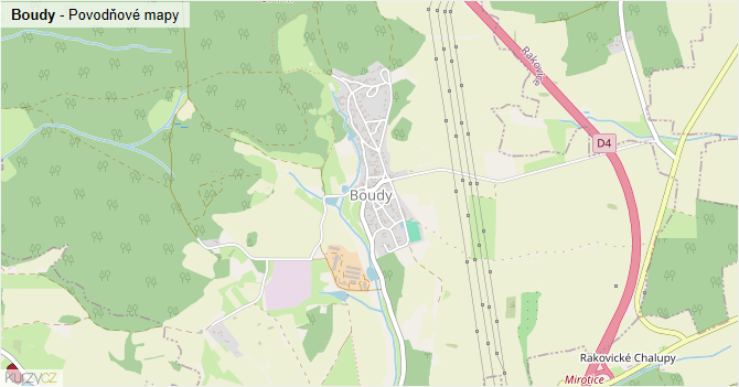 Boudy - záplavové mapy stoleté vody