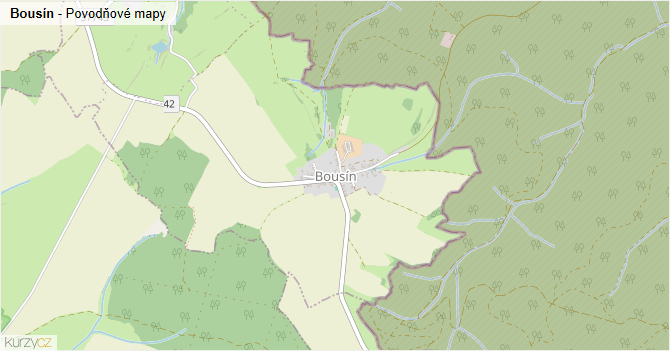 Bousín - záplavové mapy stoleté vody