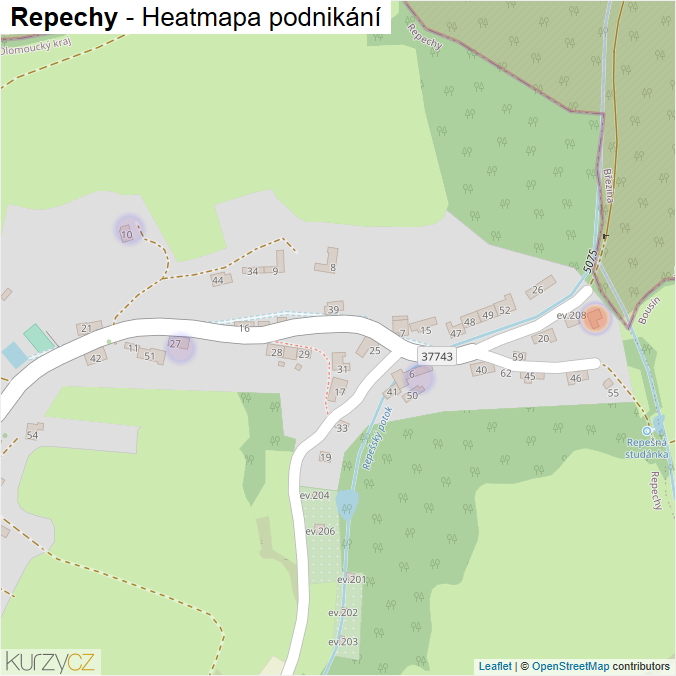 Mapa Repechy - Firmy v části obce.