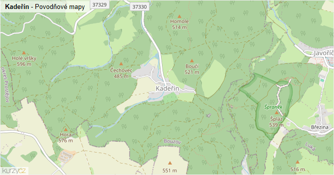 Kadeřín - záplavové mapy stoleté vody