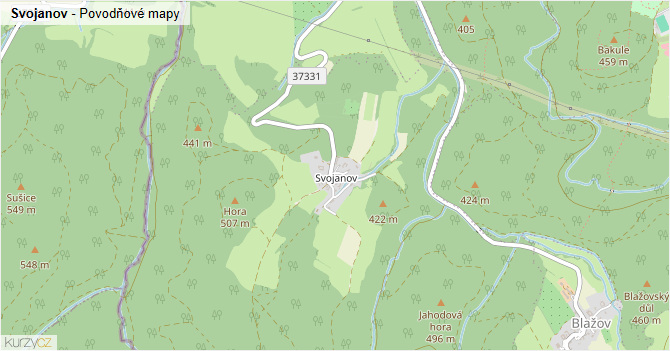Svojanov - záplavové mapy stoleté vody