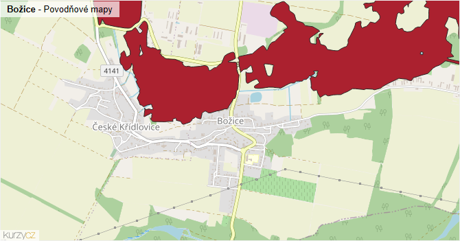 Božice - záplavové mapy stoleté vody