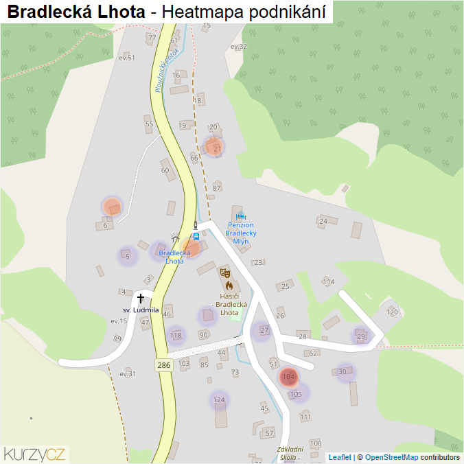 Mapa Bradlecká Lhota - Firmy v části obce.