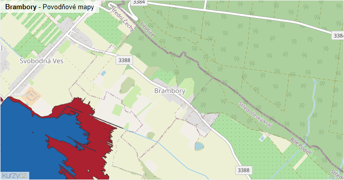 Brambory - záplavové mapy stoleté vody
