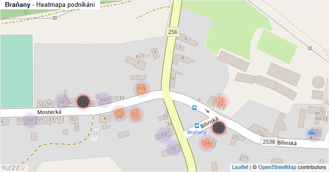 Braňany - mapa podnikání
