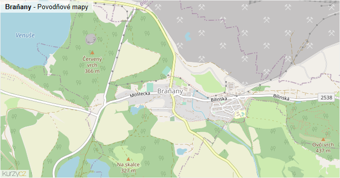 Braňany - záplavové mapy stoleté vody
