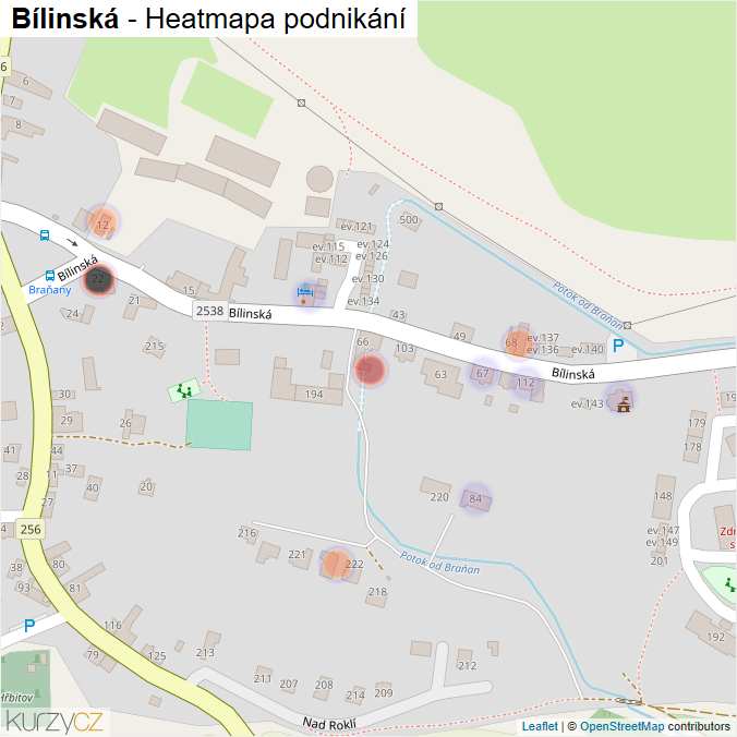 Mapa Bílinská - Firmy v ulici.