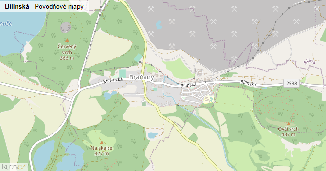Bílinská - záplavové mapy stoleté vody