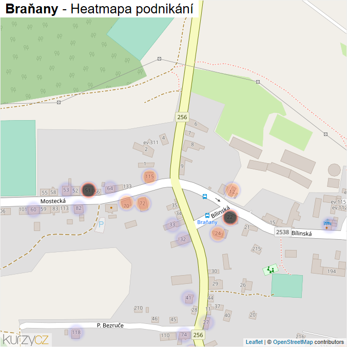 Mapa Braňany - Firmy v části obce.