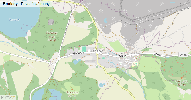 Braňany - záplavové mapy stoleté vody