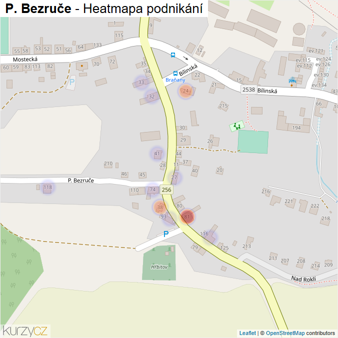 Mapa P. Bezruče - Firmy v ulici.