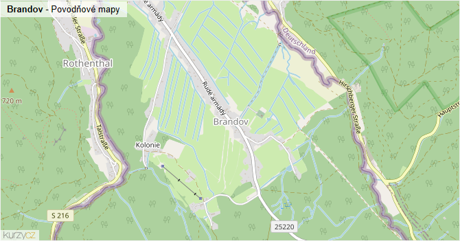 Brandov - záplavové mapy stoleté vody