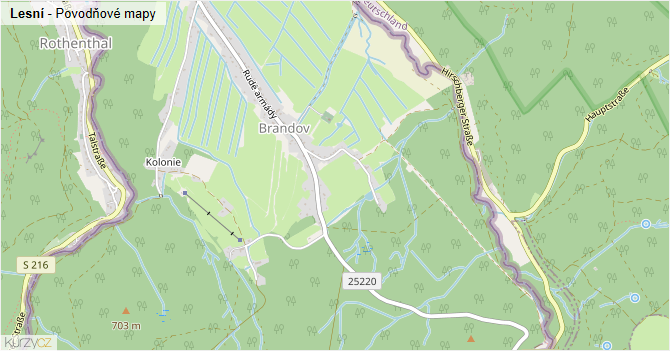 Lesní - záplavové mapy stoleté vody
