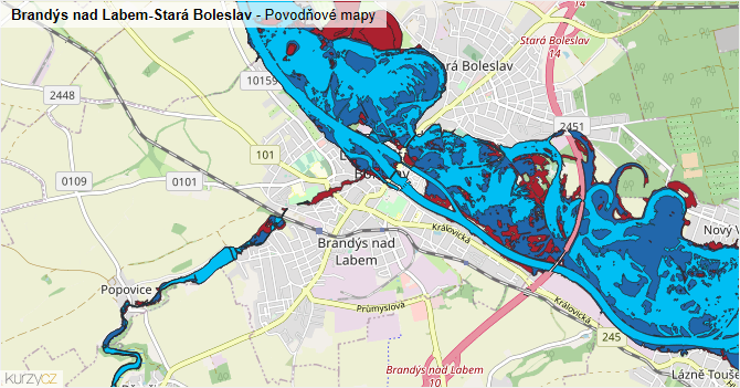 Brandýs nad Labem-Stará Boleslav - záplavové mapy stoleté vody