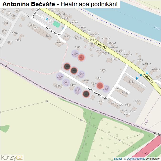 Mapa Antonína Bečváře - Firmy v ulici.