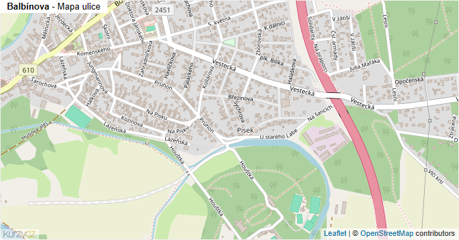 Balbínova - mapa ulice