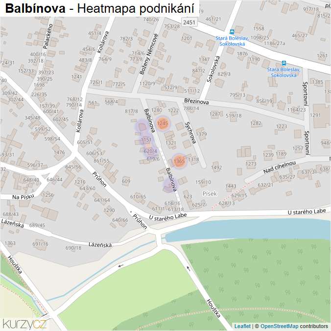 Mapa Balbínova - Firmy v ulici.