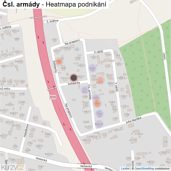 Mapa Čsl. armády - Firmy v ulici.