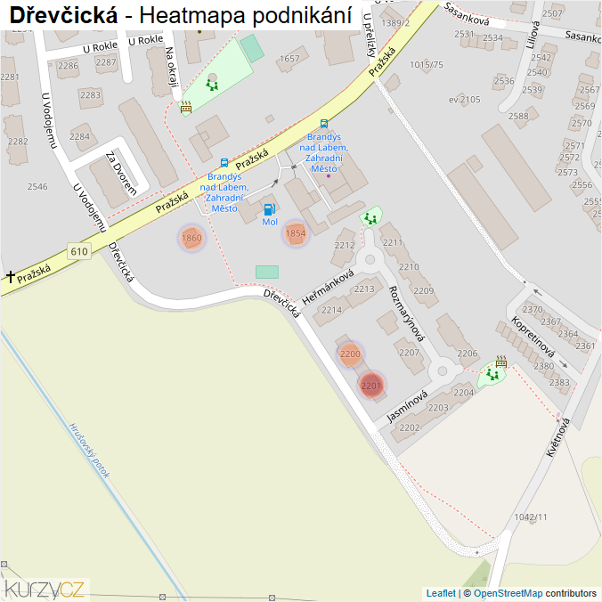 Mapa Dřevčická - Firmy v ulici.