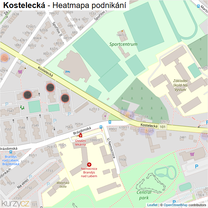 Mapa Kostelecká - Firmy v ulici.