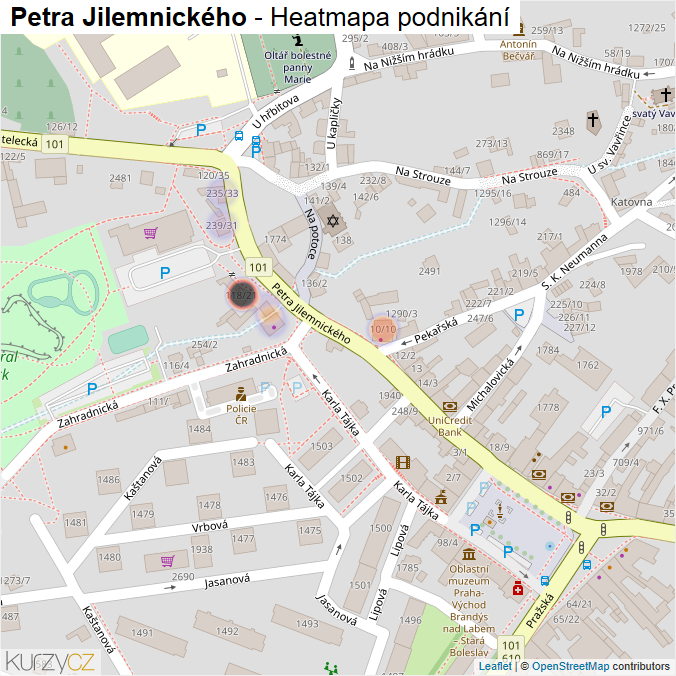 Mapa Petra Jilemnického - Firmy v ulici.