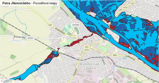 Petra Jilemnického - záplavové mapy stoleté vody