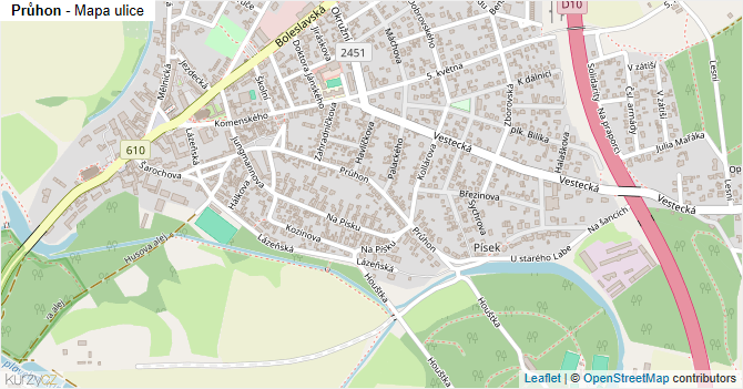Průhon - mapa ulice