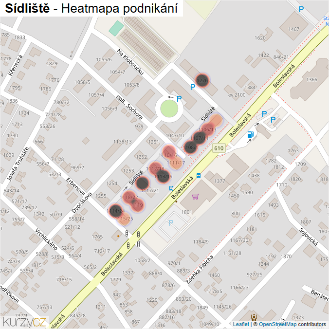 Mapa Sídliště - Firmy v ulici.