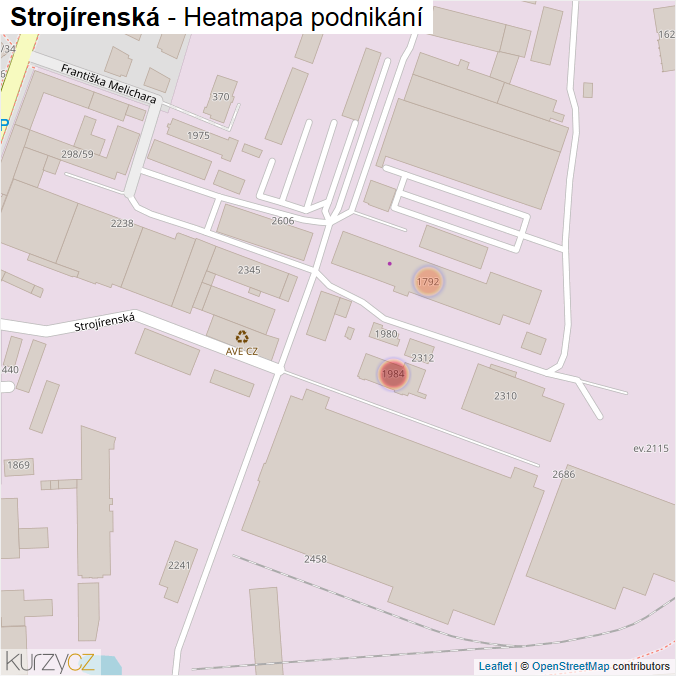 Mapa Strojírenská - Firmy v ulici.