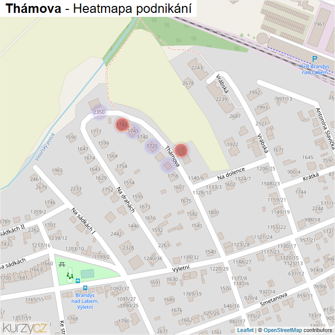 Mapa Thámova - Firmy v ulici.