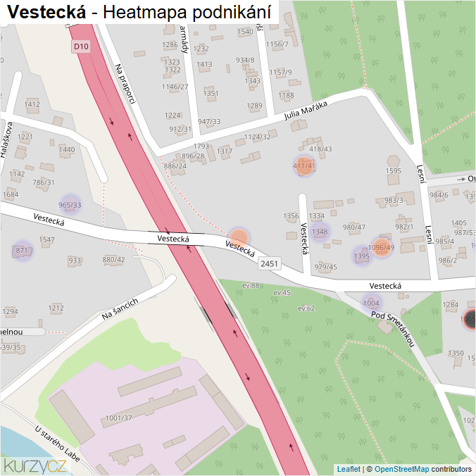 Mapa Vestecká - Firmy v ulici.