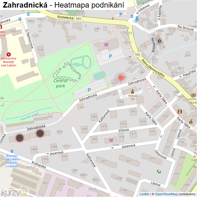 Mapa Zahradnická - Firmy v ulici.