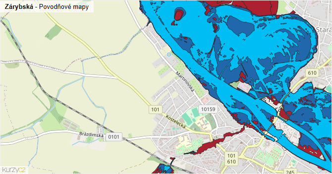 Zárybská - záplavové mapy stoleté vody