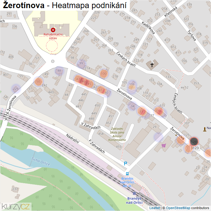 Mapa Žerotínova - Firmy v ulici.