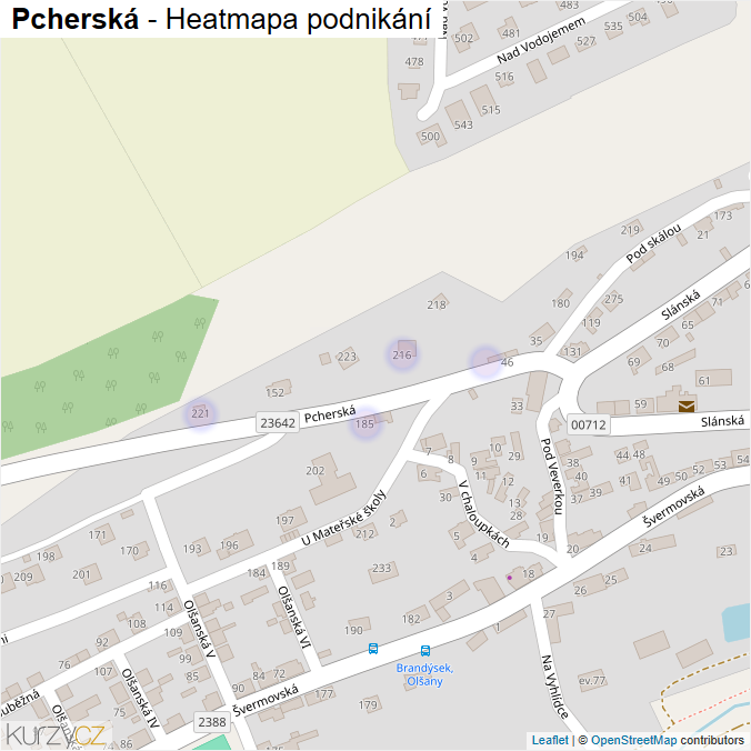 Mapa Pcherská - Firmy v ulici.